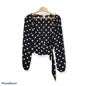 Black and white polka dot wrap blouse size M